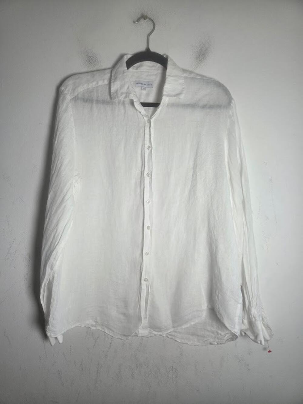 Hawes & Curtis Women White 100% Linen Lagenlook Button Down Blouse size 14